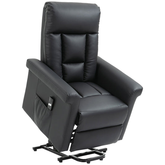 HOMCOM Power Lift Chair Armchair for the Elderly, PU Leather Recliner Chair with Extended Footrest, Remote Control and Side Pocket, Black