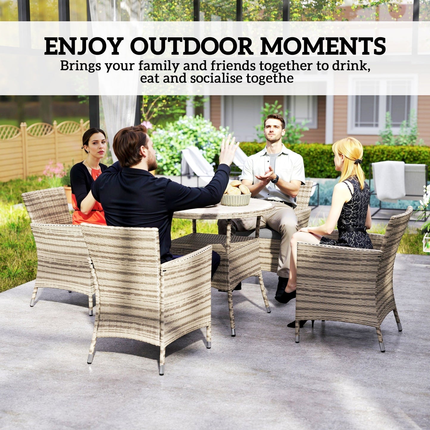 Outsunny Five-Piece Rattan Garden Set, with Two-Tier Table - Grey