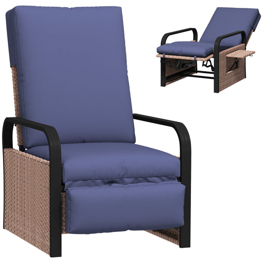 Outsunny 140√Ç¬∞ Reclining Rattan Armchair - Brown/Blue