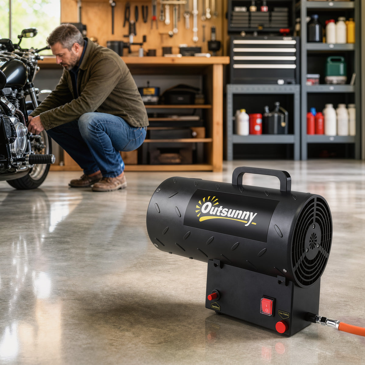 Outsunny 15 kW/51000 BTU Industrial Propane Space Heater, Portable Forced Air Gas Fan Patio Heater w/ Overheat Protection, Black