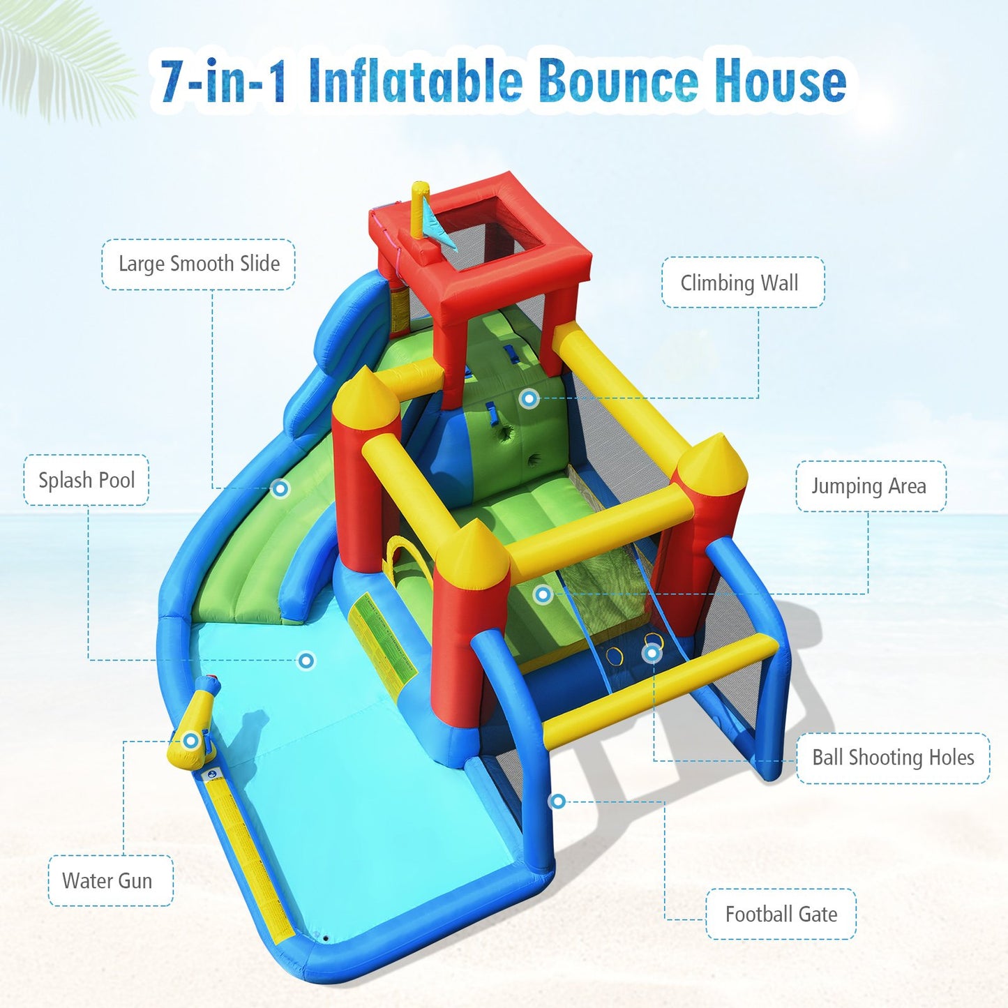 7-in-1 Inflatable Water Slide Bounce House without Blower