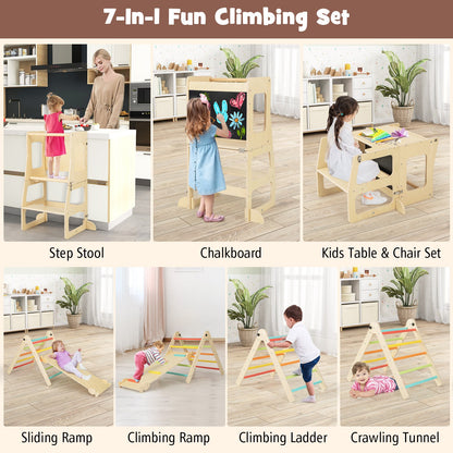 7-in-1 Toddler Climbing Toy Set Folding with Step Stool Ages 3-14 Years Old-Colourful