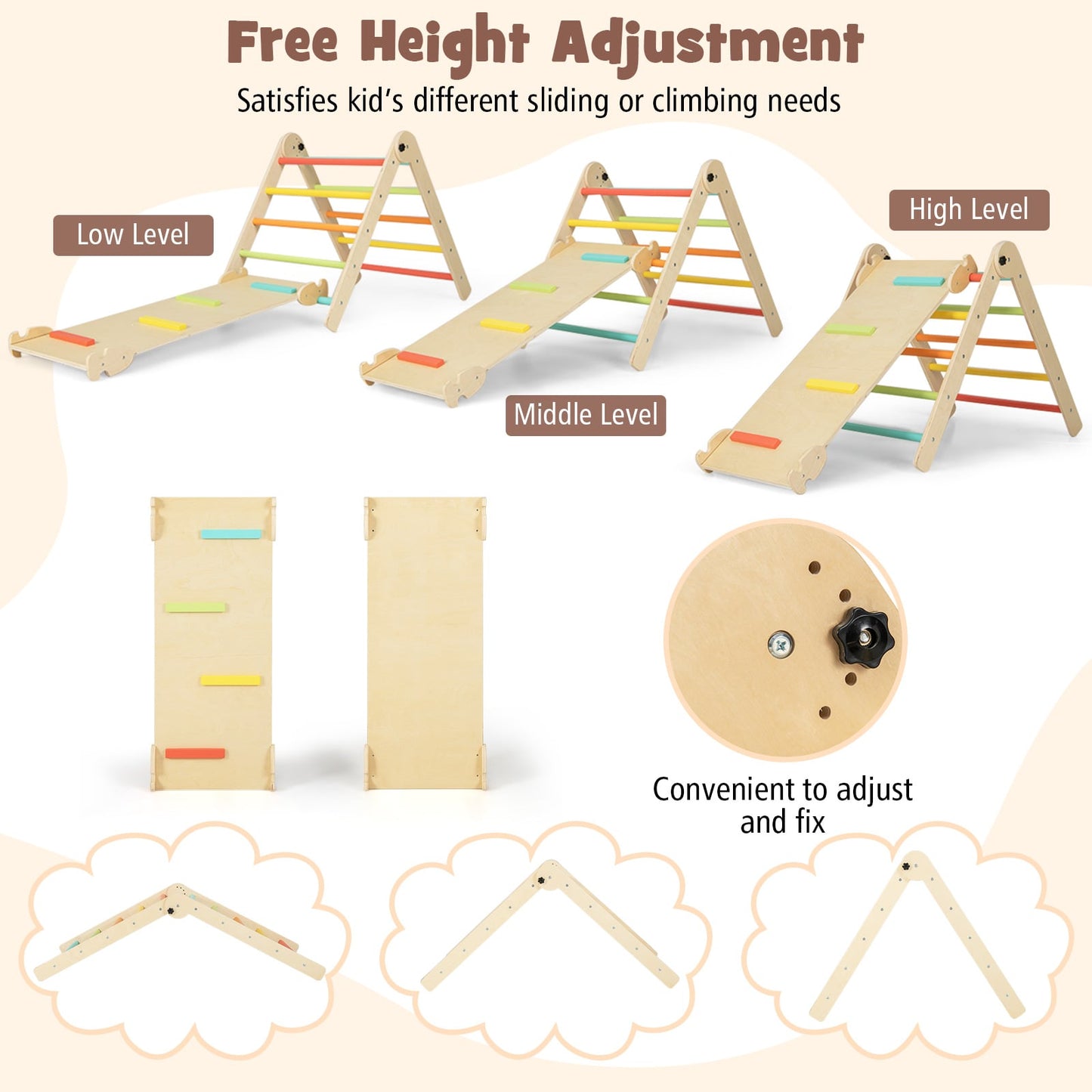 7-in-1 Toddler Climbing Toy Set Folding with Step Stool Ages 3-14 Years Old-Colourful