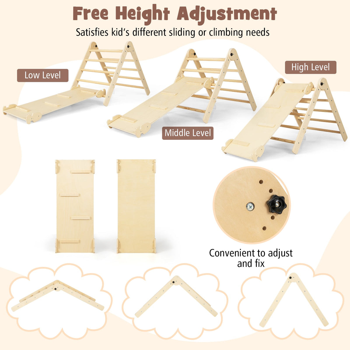 7-in-1 Toddler Climbing Toy Set Folding with Step Stool Ages 3-14 Years Old-Natural