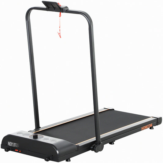 HOMCOM Foldable Walking Treadmill, with LED Display and Wheels, for Home, Office, Fitness Studio, Orange