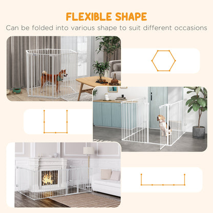 PawHut Dog Playpen, Foldable Dog Pen, Metal Rabbit Run, Pet Crate Fence with Door for Indoor and Outdoor, 90H x 123L x 102Wcm, White