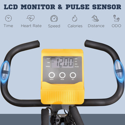 HOMCOM 2-in-1 Folding Exercise Bike with 8-Level Magnetic Resistance, Arm Resistance Band, Pulse Sensor, Yellow