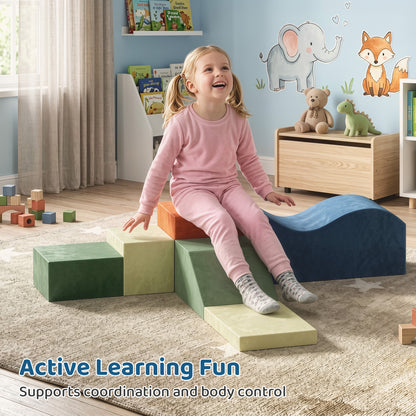 AIYAPLAY Kids Soft Play Set, 6PCS Foam Climbing Blocks with Non-Slip Base, Indoor Soft Playground for Climbing and Crawling