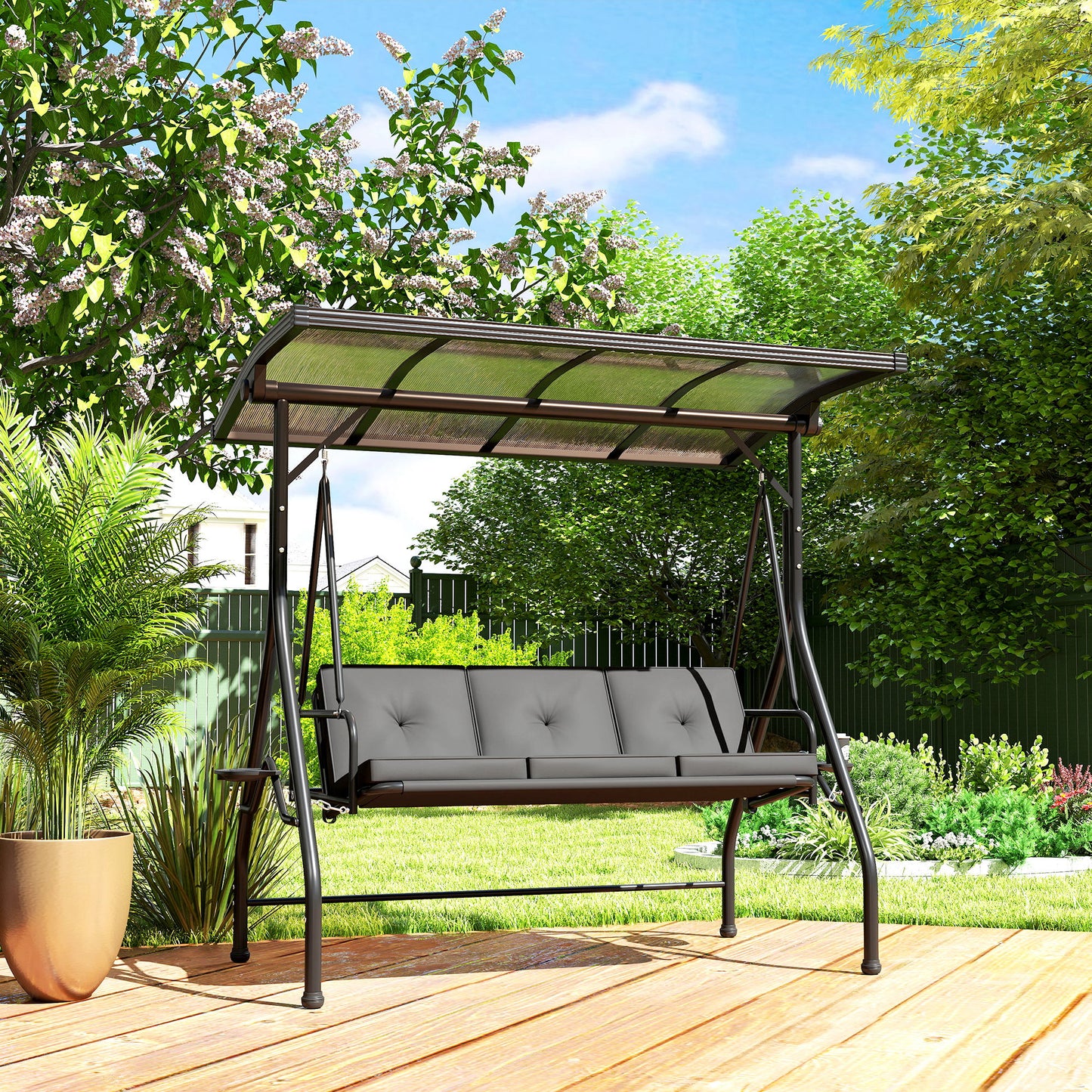 Outsunny Convertible Three-Seater Swing Bench Bed - Black