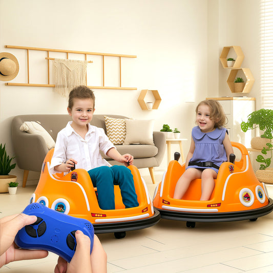 Samochód sportowy Angry Bird z licencją Waltzer, 12 V, zderzak dla dzieci z joystickami, pilotem i muzycznymi światłami LED – pomarańczowy