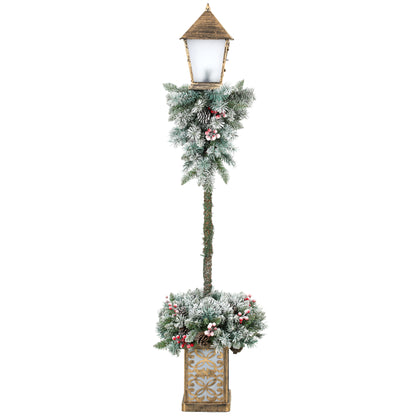Outsunny Christmas Street Lamp, Outdoor Lighted Christmas Lamp Post with LED Lights, Snow Flocked Tips, Red Berries, Pine Cones