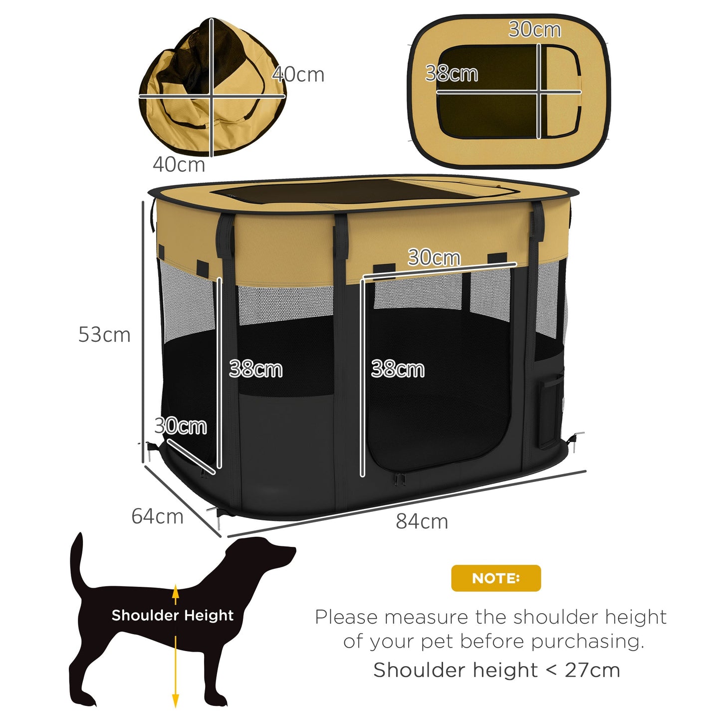 PawHut Foldable Dog Pen with Storage Bag for Indoor/Outdoor Use, Yellow