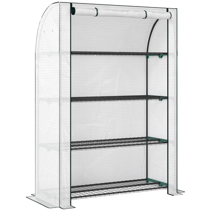 Outsunny Mini Greenhouse with Reinforced PE Cover, Portable Indoor Outdoor Green House with Roll-up Door, 170 x 120 x 50cm, White