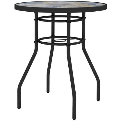 Outsunny Tempered Glass Top Garden Table with Glass Printed Design, Steel Frame, Foot Pads for Porch, Balcony, Multicolour