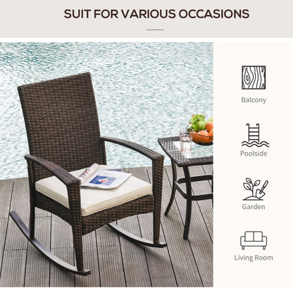 Outsunny Rattan Rocking Chair Rocker Garden Furniture Seater Patio Bistro Relaxer Outdoor Wicker Weave with Cushion - Brown