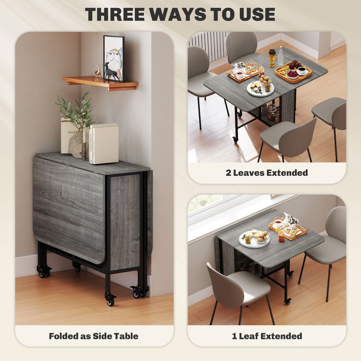 HOMCOM Six-Person Drop Leaf Dining Table - Grey/Black