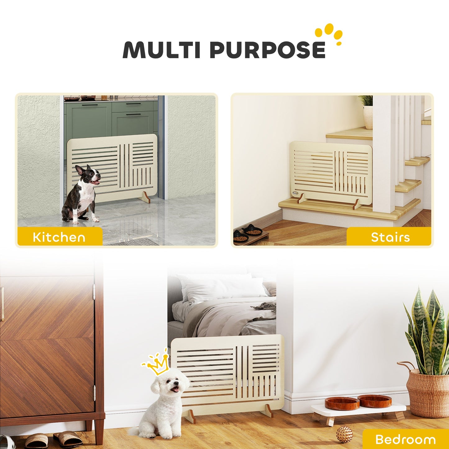 PawHut Freestanding Pet Gate, Portable Dog Barrier Gate with Feet for Small Breeds, 75 x 51 cm, Natural Wood