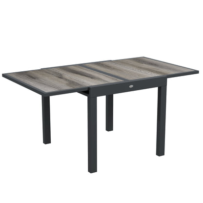 Outsunny Rozkładany Stół Ogrodowy, Stół Jadalny Na Zewnątrz Dla 6 Osób, Aluminiowa Rama Prostokątny Stół Patio Z Plastikowym Blatem, 80/160L x 80W x 75H cm, Szary