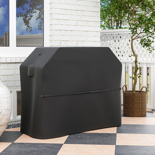 Pokrowiec Outsunny BBQ na prostokątny grill gazowy, 600D UPF30+ Oxford Fabric Barbecue Cover zapewniający wodoodporną ochronę i odporność na rozdarcia, z wiatroszczelnymi zapięciami na rzepy, otwory wentylacyjne, 147 x 61 x 122 cm, czarny