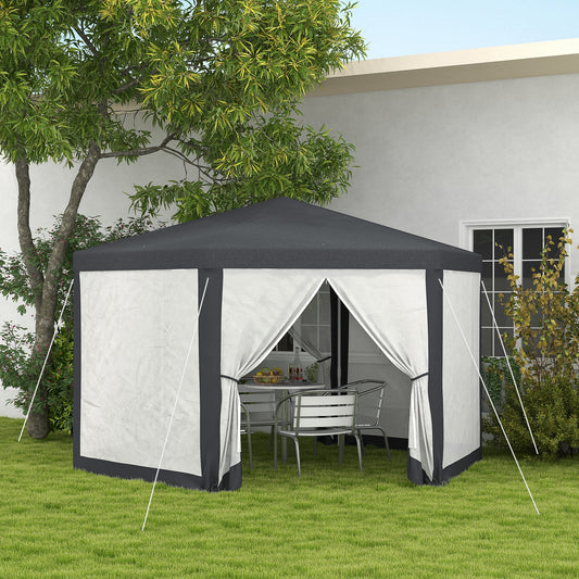 Outsunny 4M Hexagon Gazebo, Siatkowy namiot imprezowy, zadaszenie tarasu, zewnętrzne schronienie na imprezy, odporne na cień, ciemnoszary
