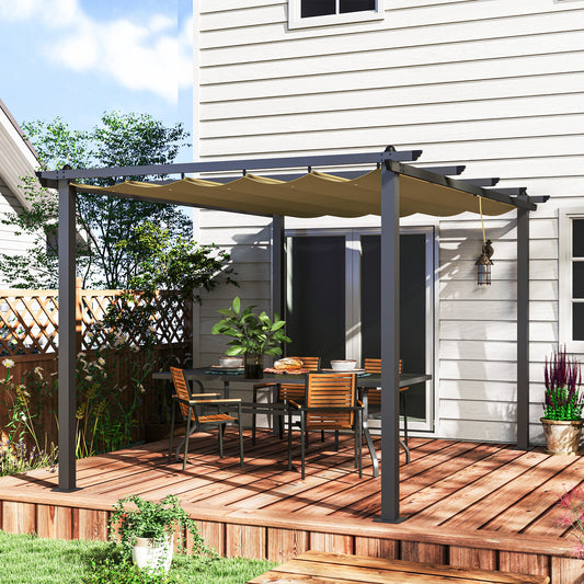 Outsunny 3 x 4m aluminiowa pergola z rozsuwanym dachem - khaki