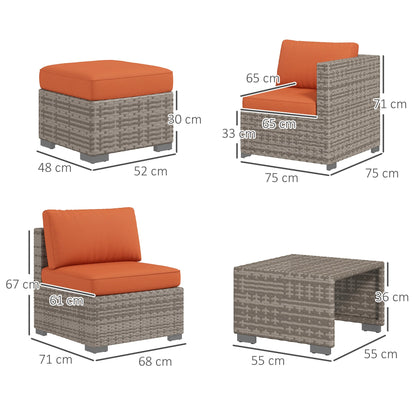 Outsunny Eight-Piece Rattan Garden Set, with Contrast Cushions - Orange/Grey