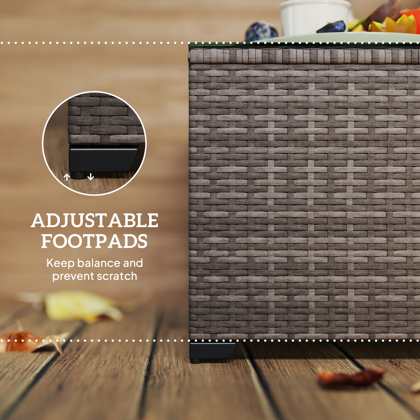Outsunny 62 x 62cm Glass-Top Rattan Side Table - Dark Grey