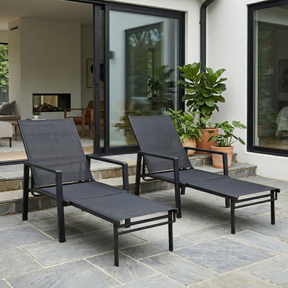 Outsunny Sun Loungers Set of 2 Retractable Footrest 5-Position Adjustable Steel Frame for Beach, Porch, Patio, Camping, Black