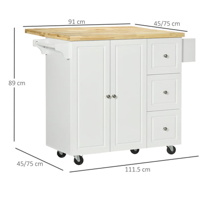 HOMCOM Drop-Leaf Kitchen Island on Wheels Utility Storage Cart with Drawers & Cabinet for Kitchen, Dining & Living Room