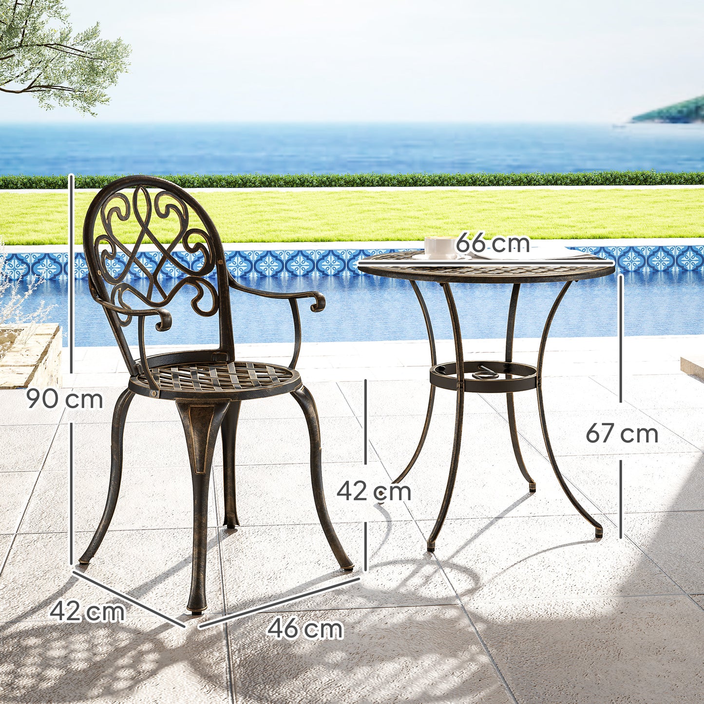 Elegancki, trzyczęściowy zestaw ogrodowy Outsunny z aluminium w odcieniu brązu
