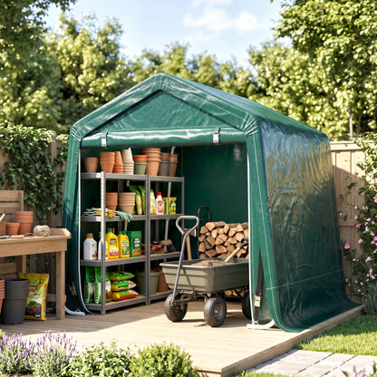 Outsunny 8 x 6.5 ft Outdoor Garden Storage Shed, Waterproof Portable Shed w/ Double Roll-up Zipper Door for Garden Tools, Green