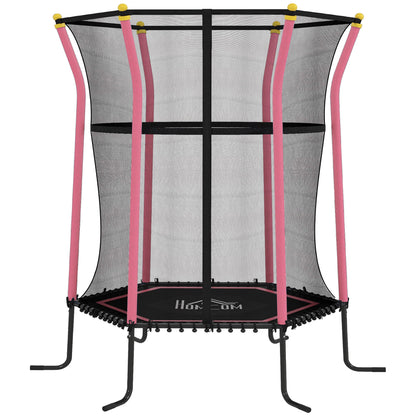 HOMCOM Dziecięca trampolina Mini Bouncer z siatką zabezpieczającą dla dzieci w wieku od 3 do 10 lat - różowa
