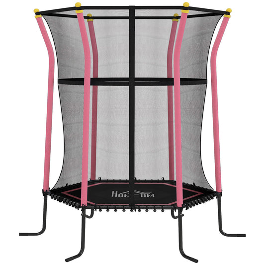 HOMCOM Dziecięca trampolina Mini Bouncer z siatką zabezpieczającą dla dzieci w wieku od 3 do 10 lat - różowa