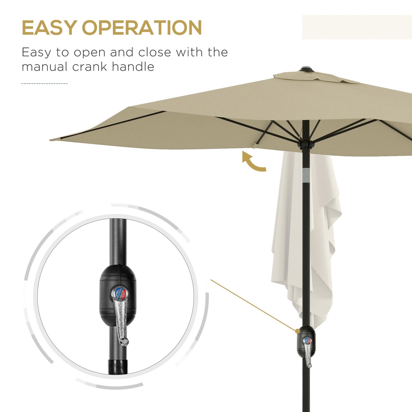 Outsunny 2 x 3(m) Garden Parasol Umbrella, Outdoor Market Umbrella Sun Shade with Crank & Push Button Tilt, 6 Ribs, Aluminium Pole, Cream White