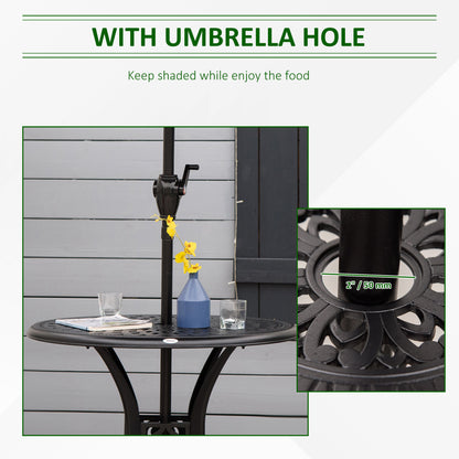 Outsunny 78 cm Round Garden Dining Table with Parasol Hole Antique Cast Aluminium Outdoor Table Only, Black