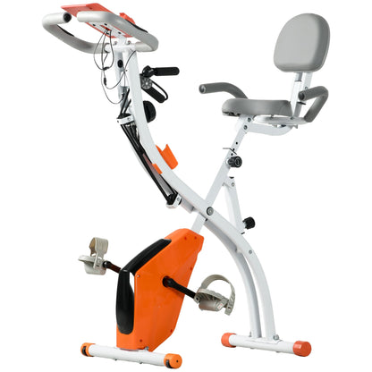 HOMCOM 2-in-1 Folding Exercise Bike with 8-Level Magnetic Resistance, Arm Resistance Band, Pulse Sensor, Orange