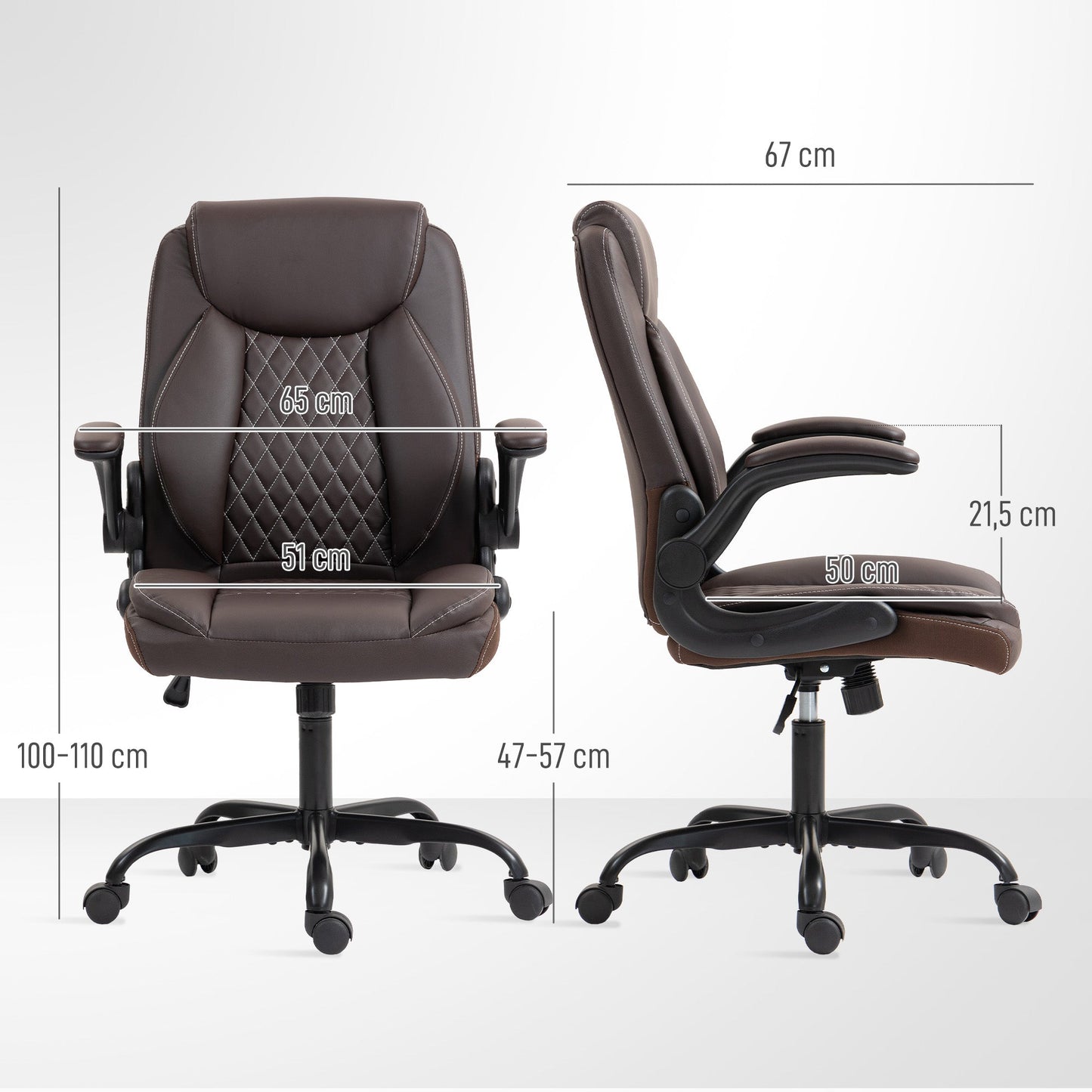 HOMCOM Faux Leather Office Chair. with Flip-Up Armrests - Brown