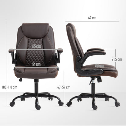 HOMCOM Faux Leather Office Chair. with Flip-Up Armrests - Brown