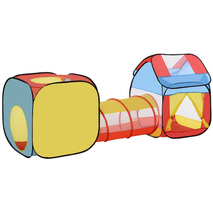 مجموعة خيمة منزل منبثقة 3 في 1 من HOMCOM، نفق زحف للأطفال الصغار، بيت لعب للأطفال للاستخدام الداخلي والخارجي في الحديقة، متعدد الألوان 230 × 70 × 89 سم