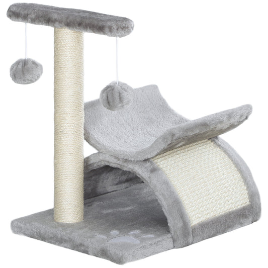 PawHut Cat Tree, Cat Tower for Kittens with Rotatable Top Bar, Sisal Scratching Post, Tunnel, Dangling Balls - Grey