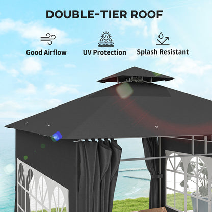 Outsunny 3 x 3 m Garden Gazebo, Double Roof Metal Gazebo with Removable Sidewalls and Church Windows, Outdoor Canopy Shelter, Dark Grey