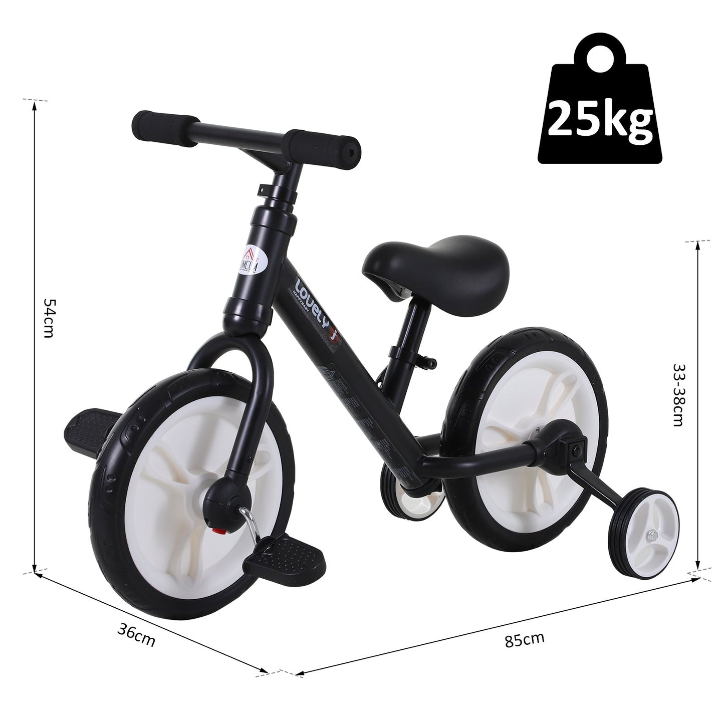 Toddlers Removable Stabiliser Balance Bike Black