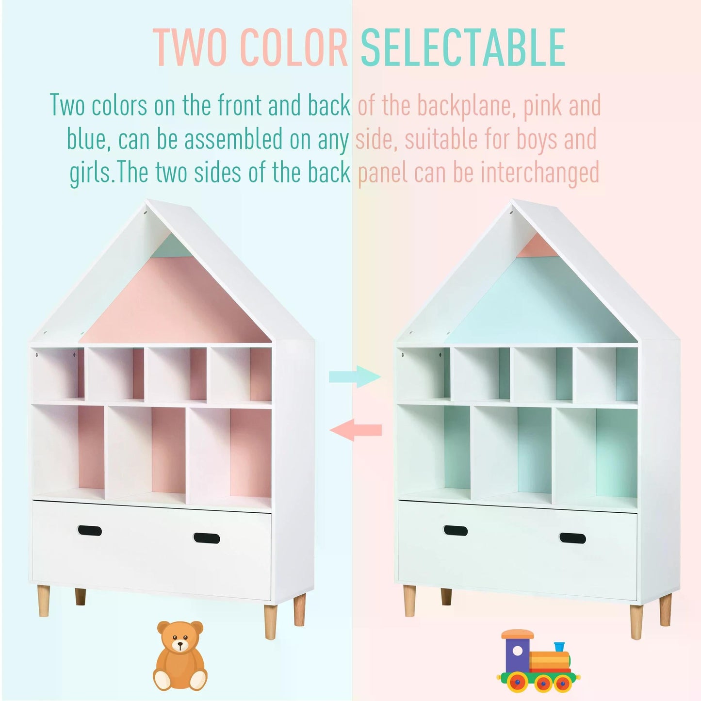 HOMCOM Kids House-Designed Regał na książki z szufladą √¢‚Ç¨‚Äú Niebieski i biały