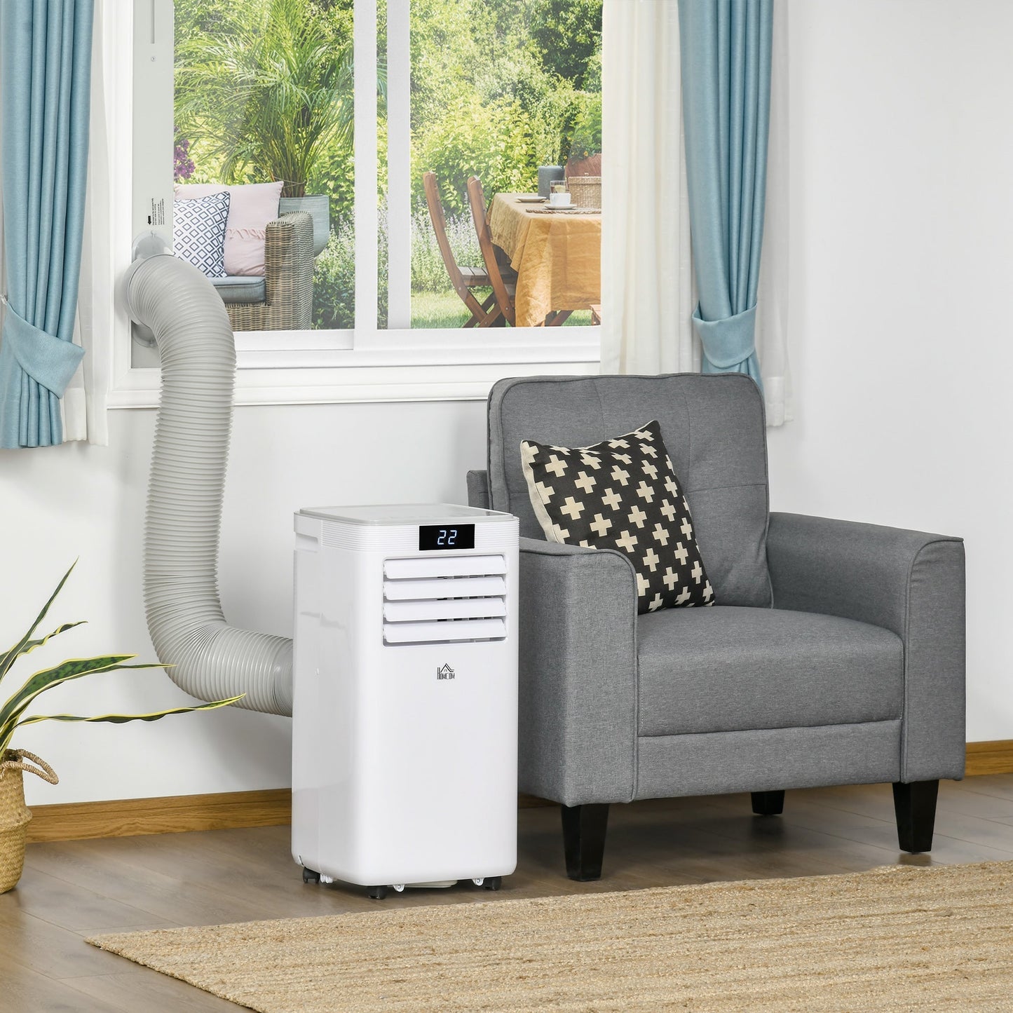 HOMCOM 4-In-1 7000 BTU Mobile Air Conditioner for Room up to 15m², Portable AC Unit for Cooling Dehumidifying Ventilating Fan, with Remote, 24H Timer, Window Kit, R290, A Energy Efficiency