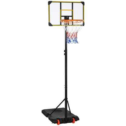 SPORTNOW Height Adjustable Basketball Hoop and Stand with Firm Backboard and Weighted Base, Portable on Wheels, Yellow