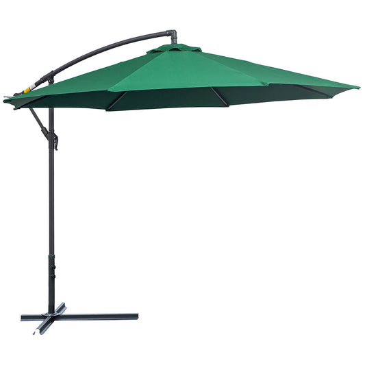 Outsunny 3(m) Garden Banana Parasol Hanging Cantilever Umbrella with Crank Handle and Cross Base for Outdoor, Sun Shade, Green