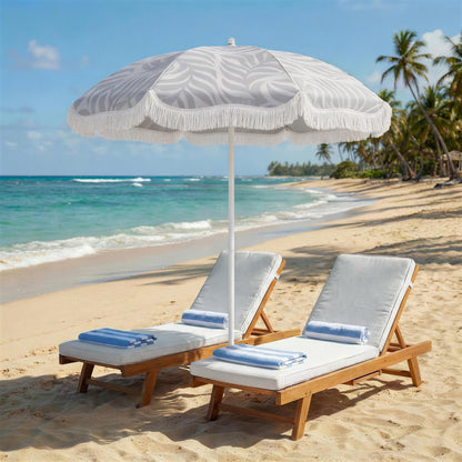 Outsunny 1.8 m Beach Umbrella Parasol with Sand Anchor, Portable Tilting Garden Parasol with Adjustable Height, Light Grey