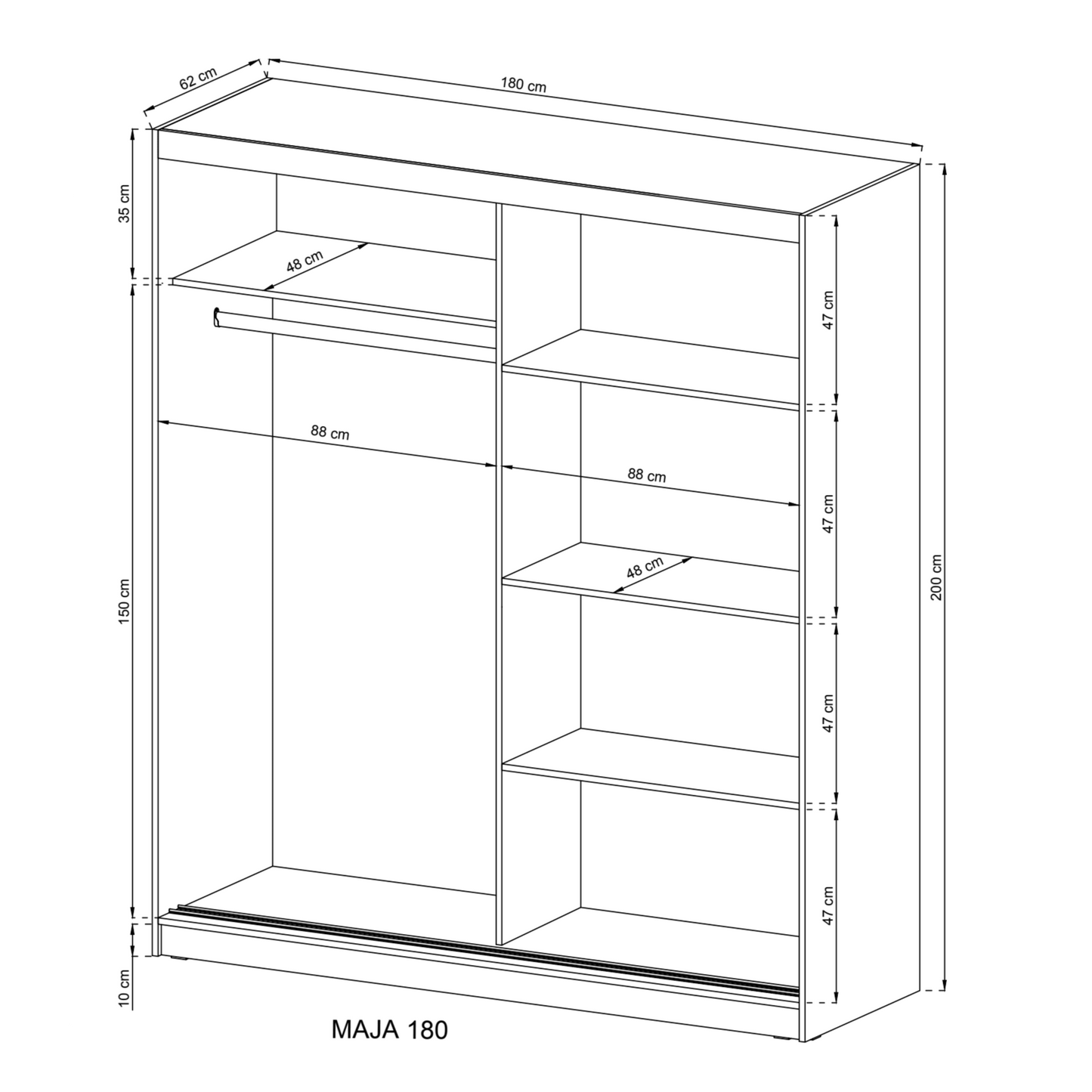 Maja II Sliding Door Wardrobe 180cm