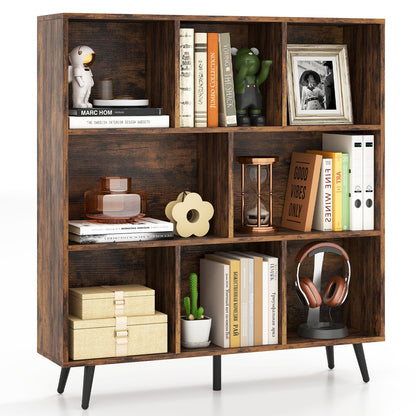 8-Cube Mid Century Modern Bookcase with 5 Tapered Metal Legs-Coffee