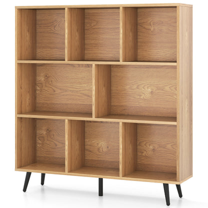8-Cube Mid Century Modern Bookcase with 5 Tapered Metal Legs-Natural